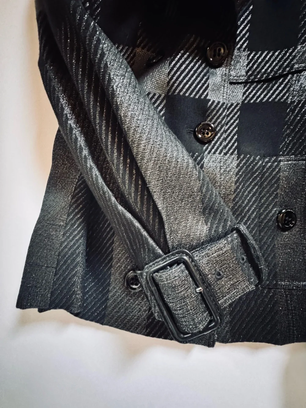 Burberry London Metallic Black & Gray Plaid Double-Breasted Jacket Blazer Coat - Picture 4 of 11